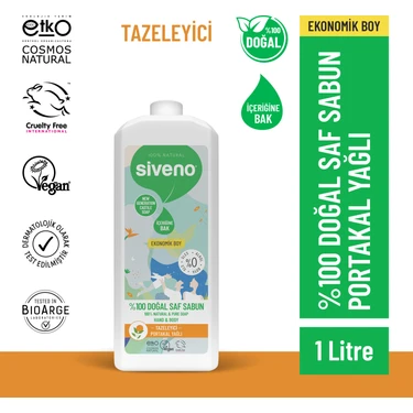 Siveno %100 Doğal Sıvı Kastil Sabun Portakal Yağlı Tazeleyici Nemlendirici Bitkisel Vegan 1000