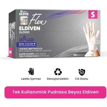 Reflex Flex Eldiven Tek Kullanımlık Pudrasız Pudrasız Eldiven - 100'lü