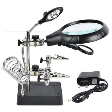 MG16129 Çok Fonksiyonlu Işıklı Büyüteç – Lehim Tamir Standı, 5 LED ’li, 2.5x / 7.5x / 10X