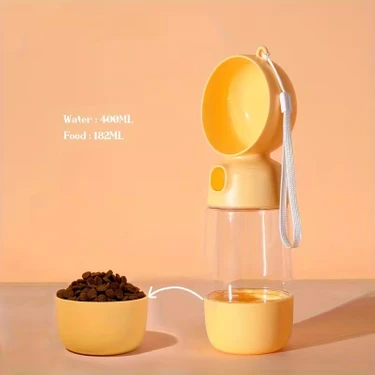 2-In-1 Köpek Su & Mama Şişesi 400 180 ml | Taşınabilir, Sızdırmaz, Bölmeli, Seyahat
