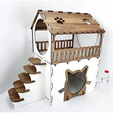 Kles Teras Katlı Kedi Evi Ahşap Kedi Evi Kedi