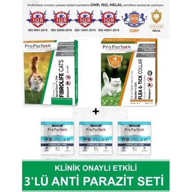 3'lü Set Kedi Iç Dış Prazit Tüm Kediler Için Bitkisel 5 Damla ve 3 Tablet 1 Tasma