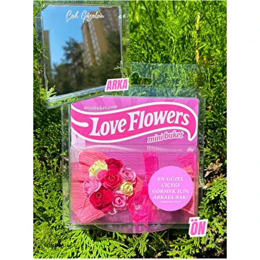 Mini Buket Aynalı Love Flowers Tasarım Pembe Çiçek, Sevgiliye Hediye,