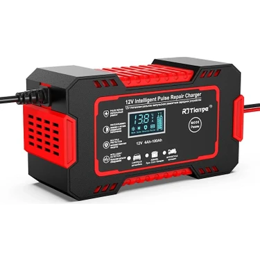 RJTianye 12V 6A Akıllı Araba Motosiklet LCD Ekran Araç Akü Onarım Hızlı Şarj Cihazı Islak Kuru Jel