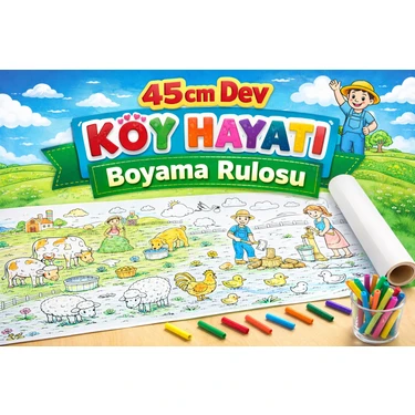 Haydi Dekor 45 cm Dev Köy Hayatı Boyama Rulosu – 4 Metre Uzunlukta Dev Boyama Kağıdı| Çiftlik