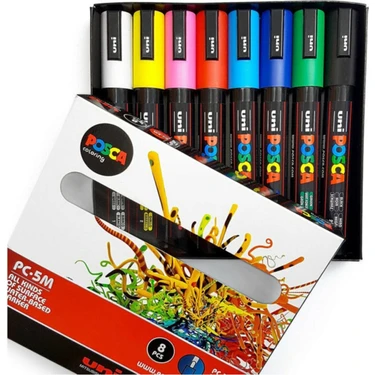 Uni Posca PC-5M Su Bazlı Boyama Markörü Seti 8 Renk 1.8-2.5 mm Özellikli Ana