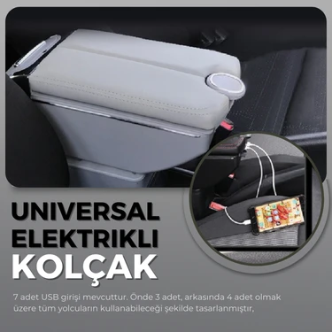 C9 Oto Kolçak Kol Dayama Çift Açılır 7 USB Girişli Tüm Araçlara Uyumlu Kolçak