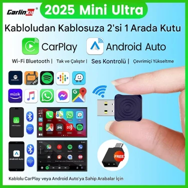 2025 Mini Ultra 5.0 Kablosuz Carplay & Android Auto Adaptör Tak Çalıştır Dual Wifi Hızlı