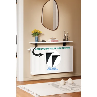 Wıen - Dresuar Montaj Gerektirmeyen 100X18 cm Mdf Oval Kesim Petek Üstü Uçan Raf