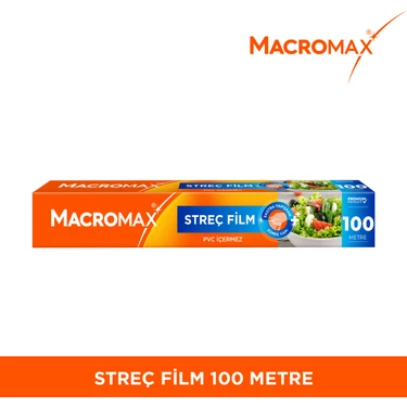 Macromax Streç Film 100 Metre, Büyük Ekonomik Boy, PVC İçermez, Gıdaları Taze Tutan Streç