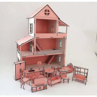 BAAÇ 60 cm Ahşap Oyun Evi – İsimli, Işıklı, Mobilyalı, Hediyeli, Desensiz, 3 Yaş ve Üzeri Çocuklar