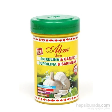 AHM Spirulina Garlic Sarımsaklı 100 ml Balık Yemi  Yüksek Kalite Akvaryum Balıkları için Beslenme