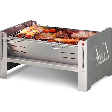 Haegs Katlanır Mangal, Paslanmaz Çelik Krom, Barbekü Kömür Mangalı, Izgaralı, Taşınabilir Pratik