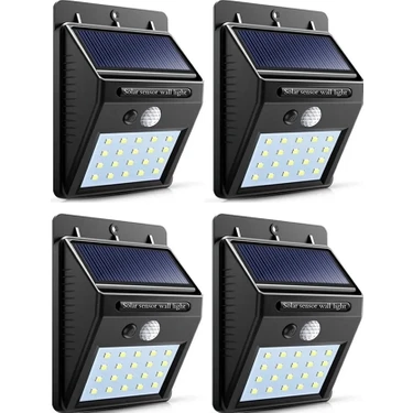 4 Adet 20 LED Solar Güneş Enerjili Hareket Sensörlü Bahçe Garaj Ev Aydınlatma