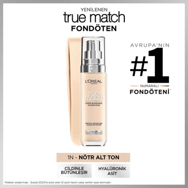 True Match Bakım Yapan Fondöten - 1N Nötr Alt Ton