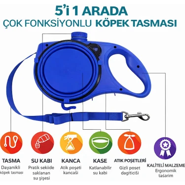 Deku 5’i 1 Arada Çok Fonksiyonlu Köpek Tasması – Su Kabı, Mama Kasesi ve Poşet