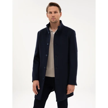 Pierre Cardin Erkek Lacivert Slim Fit Yün Karışımlı Palto