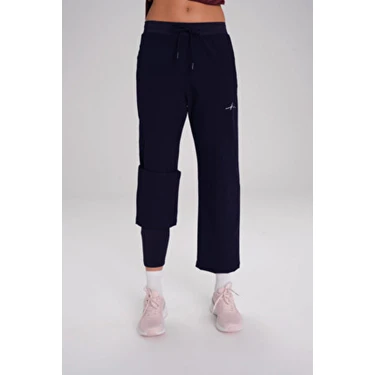 Active Çift Katmanlı Taytlı Boru Paça Lacivert Spor Pantolonu Eşofman Altı