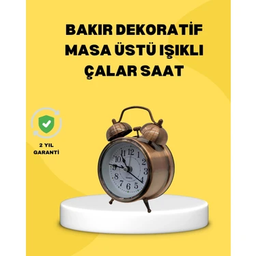 Epilons Mey Ithalat® Dekoratif Bronz Renk Metal Alarmlı Masa Üstü Saat Klasik