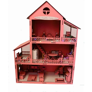 Edkzeka Ahşap Oyun Evi LED Işıklı +34 Parça