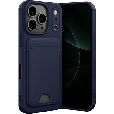 Delixa iPhone 17 ile Uyumlu Kartvizitlik Özellikli Silikon Kılıf - Lacivert, Kelvin-Iphone 17