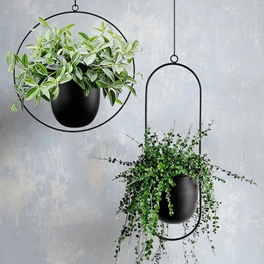 Homing Tasarım Askılı Metal Çiçeklik Saksılık Siyah 2'li Set Modern Minimalist