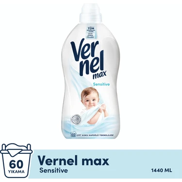 Vernel Max Konsantre Sıvı Çamaşır Yumuşatıcısı Sensitive 1440 ml Hipoalerjenik Formül ile Hassas