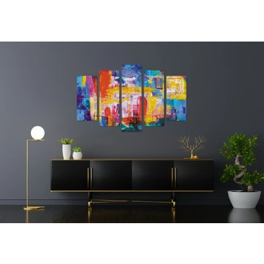 Düş Duvarı 5 Parça Modern Sanat Renkli Yağlı Boya Desenli Mdf Duvar