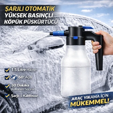 Polham Şarjlı Otomatik 1.5 Litre Yüksek Basınçlı Araç Yıkama Köpük Püskürtücü El Pompası, Otomobil
