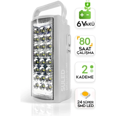 Suled Kamp Lambası 6V Akülü 80 Saat - 3 gün Aydınlatma 24 Smd LED Işıldak Lamba 220V