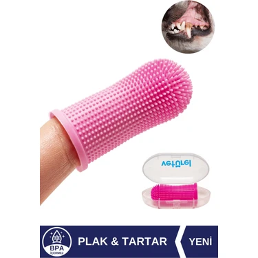 Veturel Köpek Diş Fırçası Parmak Fırça Silikon Fırça Köpek Ağız Kokusu Plak Tartar Hijyenik Saklama