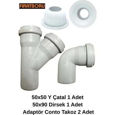 Fırat Lavabo Altı Gider Için 50X50 Y Çatal 50X90 Dirsek Adaptör Conta Takoz 2