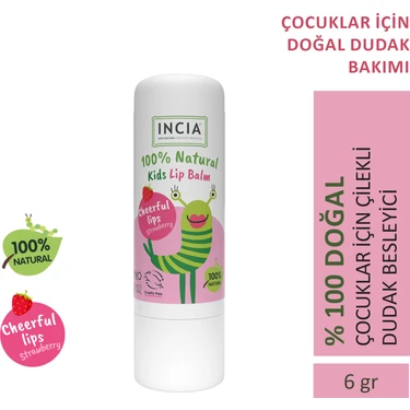 INCIA %100 Doğal Kids Dudak Besleyici Çilek Bitkisel Nemlendirici Dudak Bakım Kremi 6