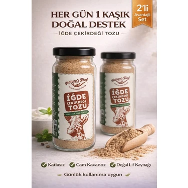 Nature's Food İğde Çekirdeği Tozu 2x100g Cam Kavanoz | Katkısız Doğal | Günlük Kullanım | Lif ve
