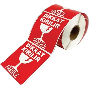 On Roll Paper Kırmızı Dikkat Kırılır Etiketi 100X100 mm 500'LÜ 1