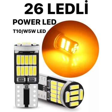 Sisa T10 LED 26 Ledli W5W Metal Ultra Power TURUNCU Park Plaka Tavan Ampulü 1
