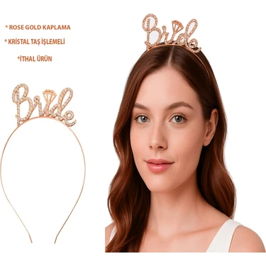 Pileli Store Rose Gold Renkli Taşlı “bride” Gelin
