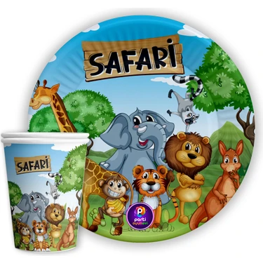 p parti oyunevi Parti Oyun Evi Safari Karton 8'li Tabak ve 8'li Bardak Tabak