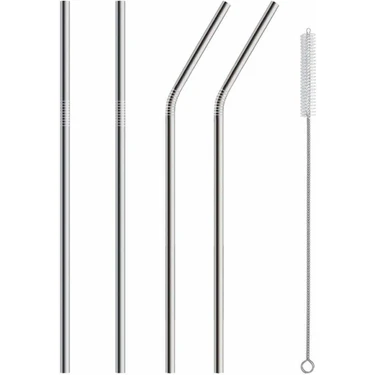 Çerçici 5 Parça Metal Pipet - Paslanmaz Çevre Dostu Metal Pipet Fırça
