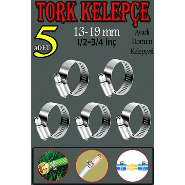 Otovadim Tork Ayarlanabilir Kelepçe 13-19 / 5 Adet / Çap: 13-19 mm (1/2-3/4