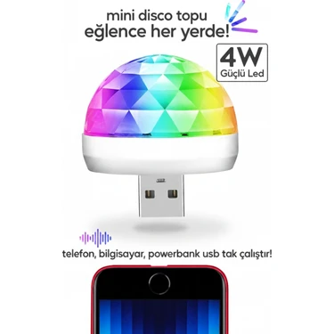 Astraled Sese Duyarlı Mini Disko Topu USB Telefon Mikrofon Uyumlu Parti