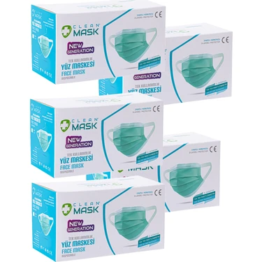 Clean Mask New Generation Tek Tek Poşetli Kırmızı 50x5 3 Katlı Cerrahi