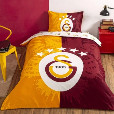 Lisanslı %100 Pamuk Çarşafı Lastikli Tek Kişilik Nevresim Takımı Galatasaray 5.