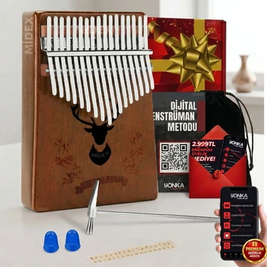 Midex KLX-880 Hakiki Ağaç Kalimba Geyik Desenli Ahşap Full Set 17 Çelik