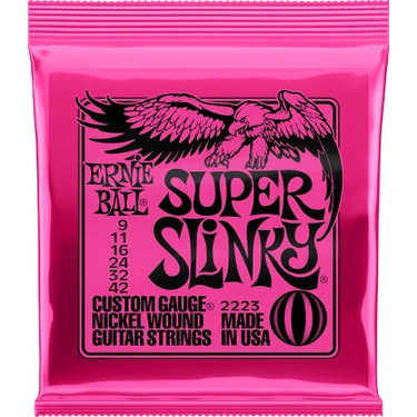 Ernie Ball P02223 Super Slinky 09-42 Nickel Wound Elektro Gitar Teli Made in